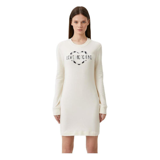 Love Moschino Chic White Cotton Blend Dress with Logo Accent LO-10961-IT40|S