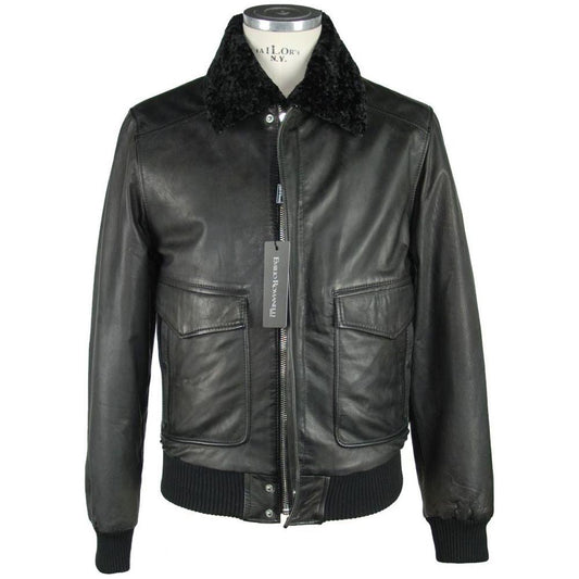 Emilio Romanelli Sleek Black Leather Zip Jacket Emilio Romanelli Dark Slate Gray