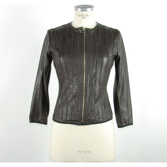Emilio Romanelli Black Leather Women Jacket Emilio Romanelli Beige