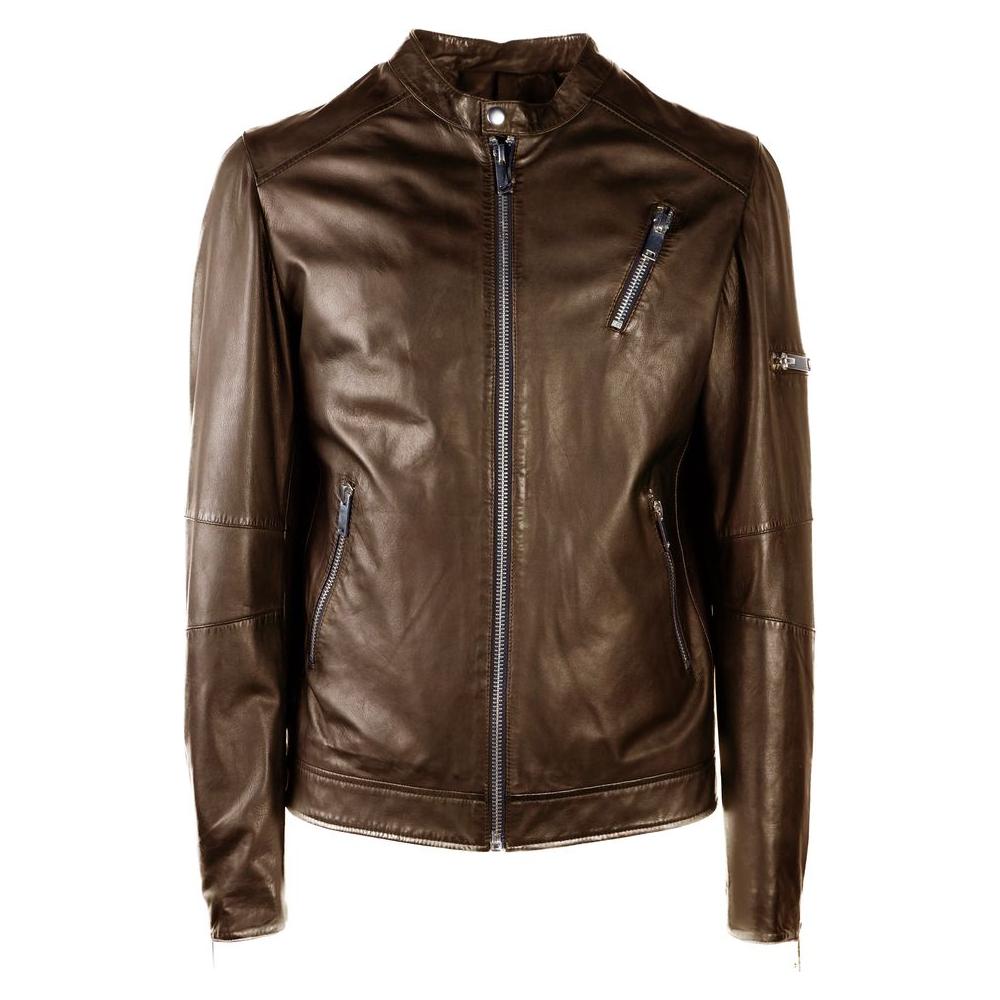 Emilio Romanelli Brown Leather Men Jacket