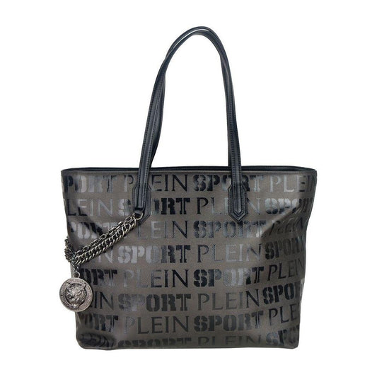 Plein Sport Sleek Black Designer Shopping Bag with Logo Print WOMAN SHOULDER BAGS Plein Sport Dark Slate Gray