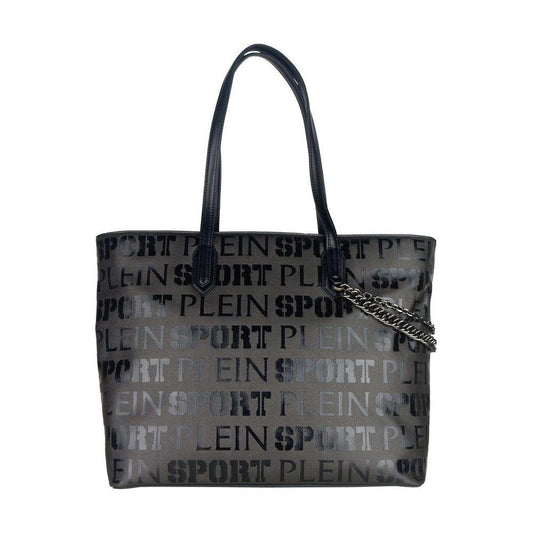 Plein Sport Sleek Black Designer Shopping Bag with Logo Print WOMAN SHOULDER BAGS Plein Sport Dark Slate Gray