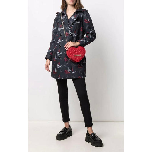 Love Moschino Black Polyester Women Coat Love Moschino Light Gray