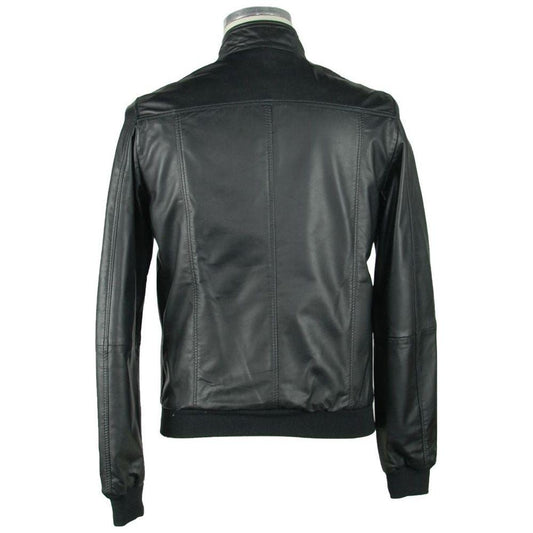Emilio Romanelli Sleek Black Leather Jacket For Men Emilio Romanelli Dark Slate Gray