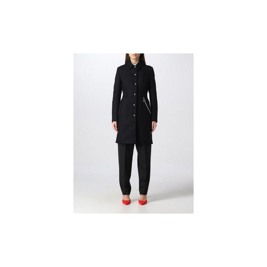 Love Moschino Elegant Black Wool Coat with Silver Chain Detail Love Moschino Black