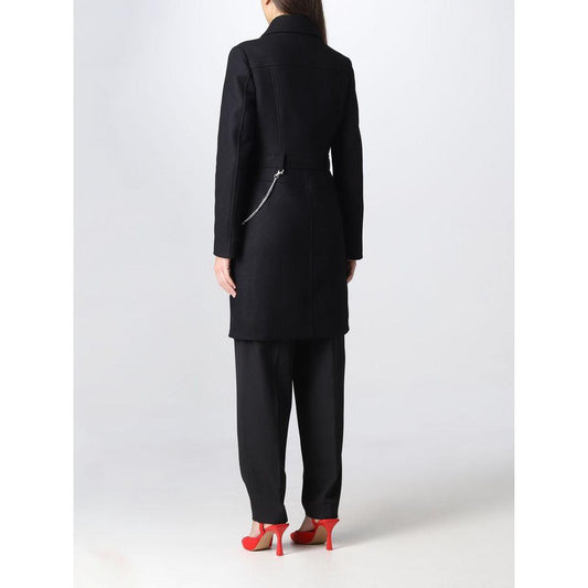 Love Moschino Elegant Black Wool Coat with Silver Chain Detail Love Moschino Black