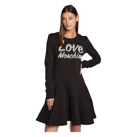 Love Moschino Chic Embossed Logo Cotton Blend Dress Love Moschino Black