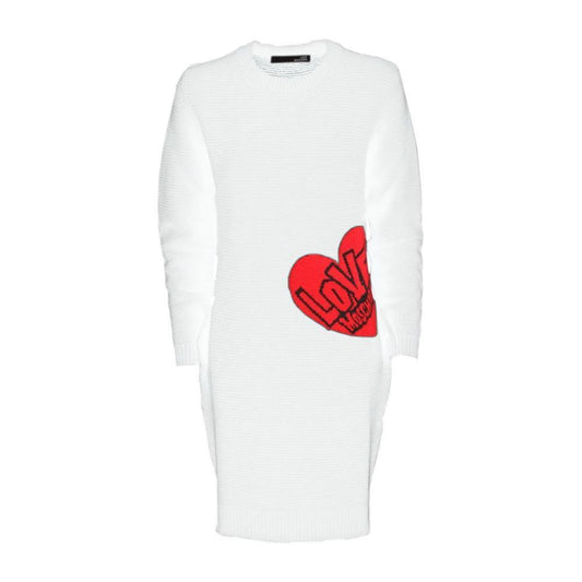 Love Moschino Chic Heart Pattern Knit Dress in White LO-10228-IT44|L