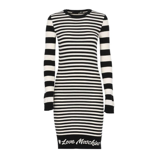 Love Moschino Elegant Striped Knit Dress with Long Sleeves Love Moschino Dark Slate Gray