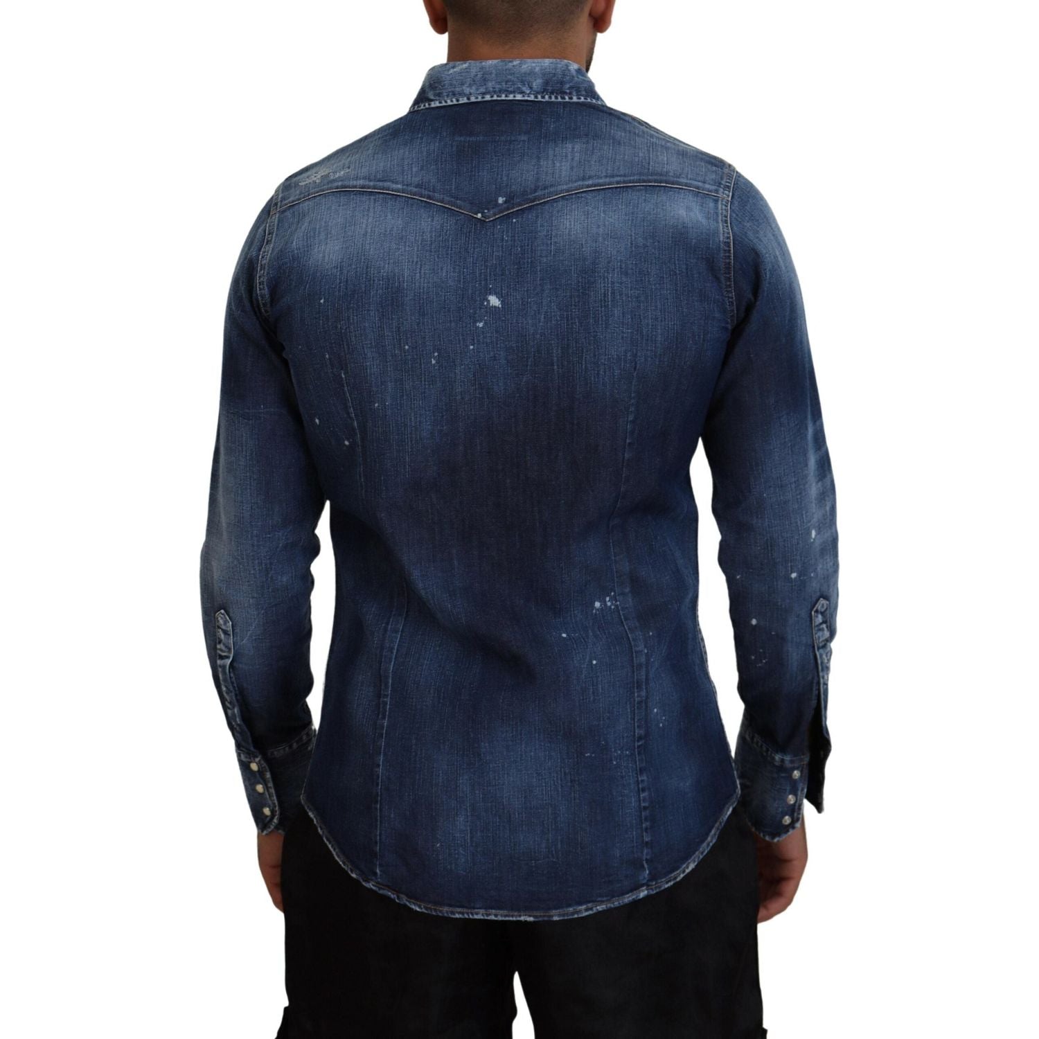 قميص جينز رجالي من Dsquared² بطبعة راكبي الأمواج باللون الأزرق المغسول