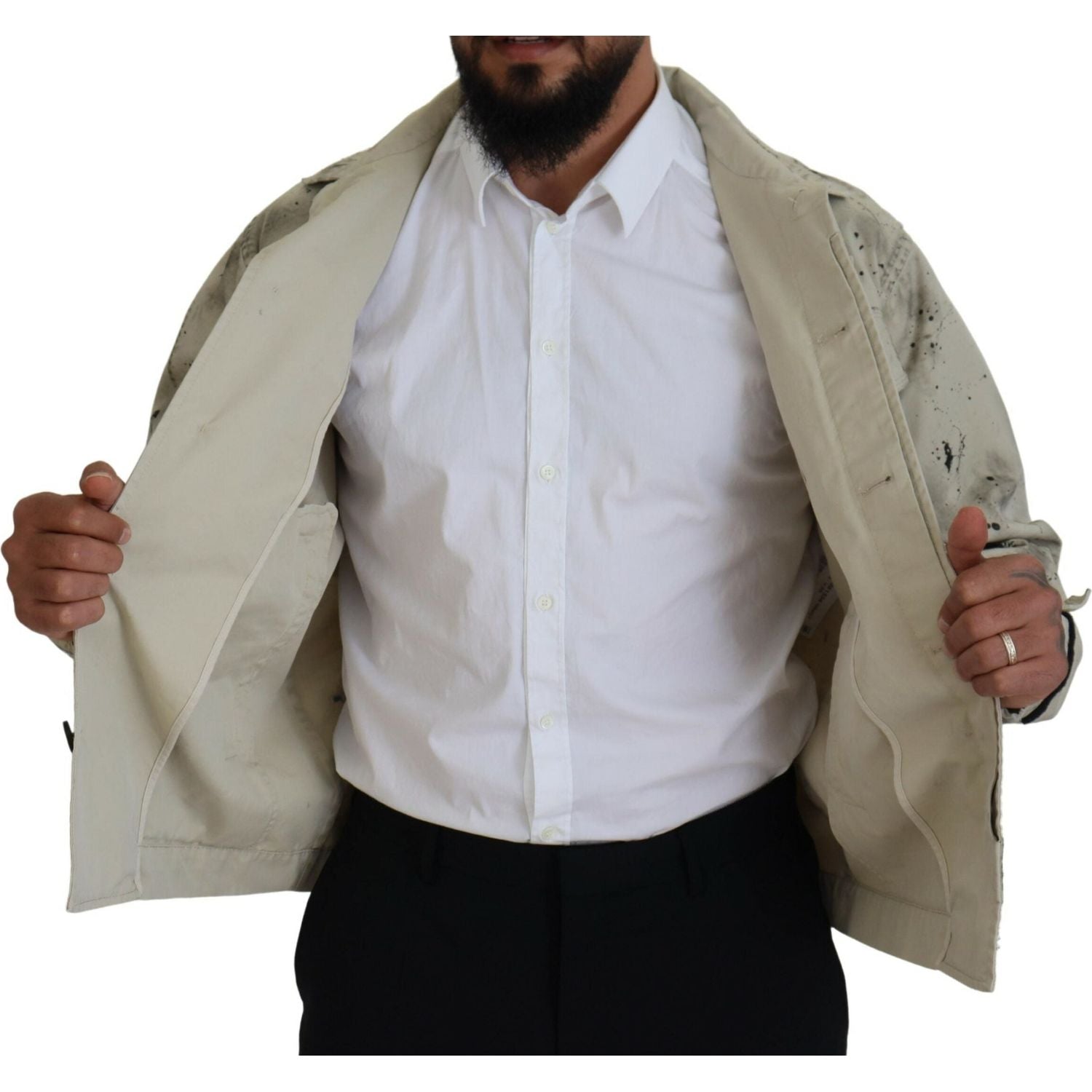 سترة جينز كاجوال بطبعة بقع سوداء وبيضاء من Dsquared²