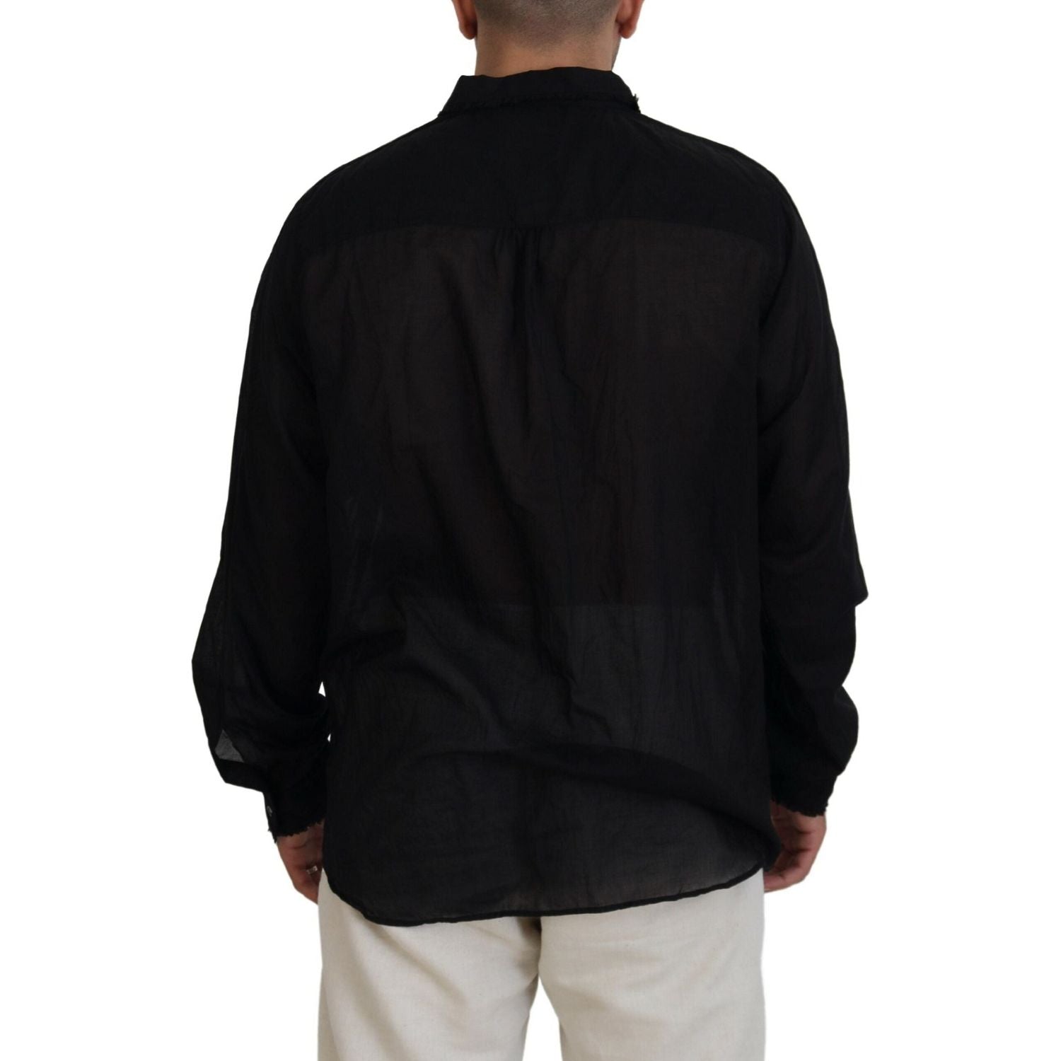 قميص رسمي بأكمام طويلة وياقة من القطن باللون الأسود من Dsquared²
