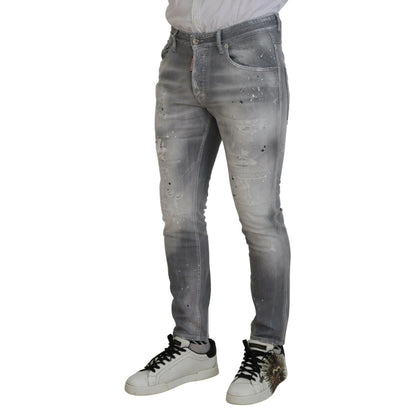 Dsquared² Gray Washed Cotton Slim Fit Casual Men Denim Jeans