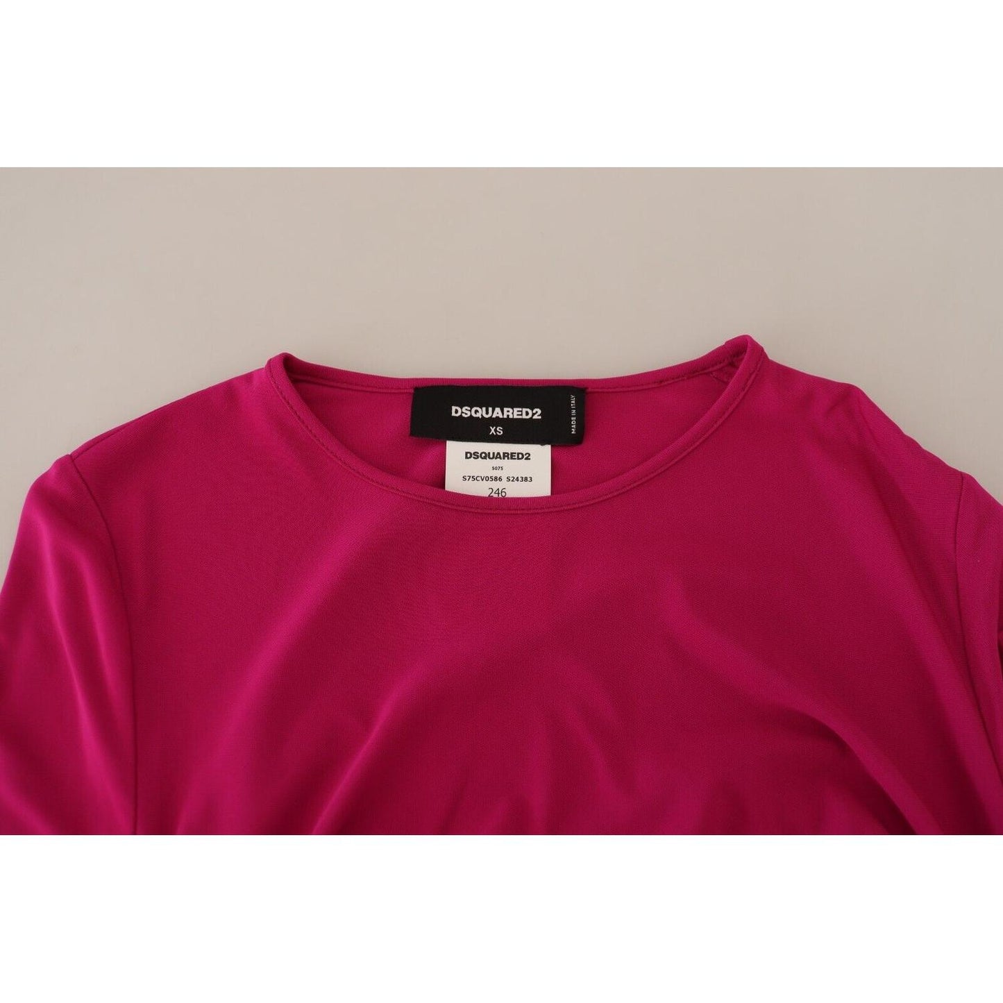 Dsquared² Fuchsia Viscose Long Sleeves Ruched Mini Dress