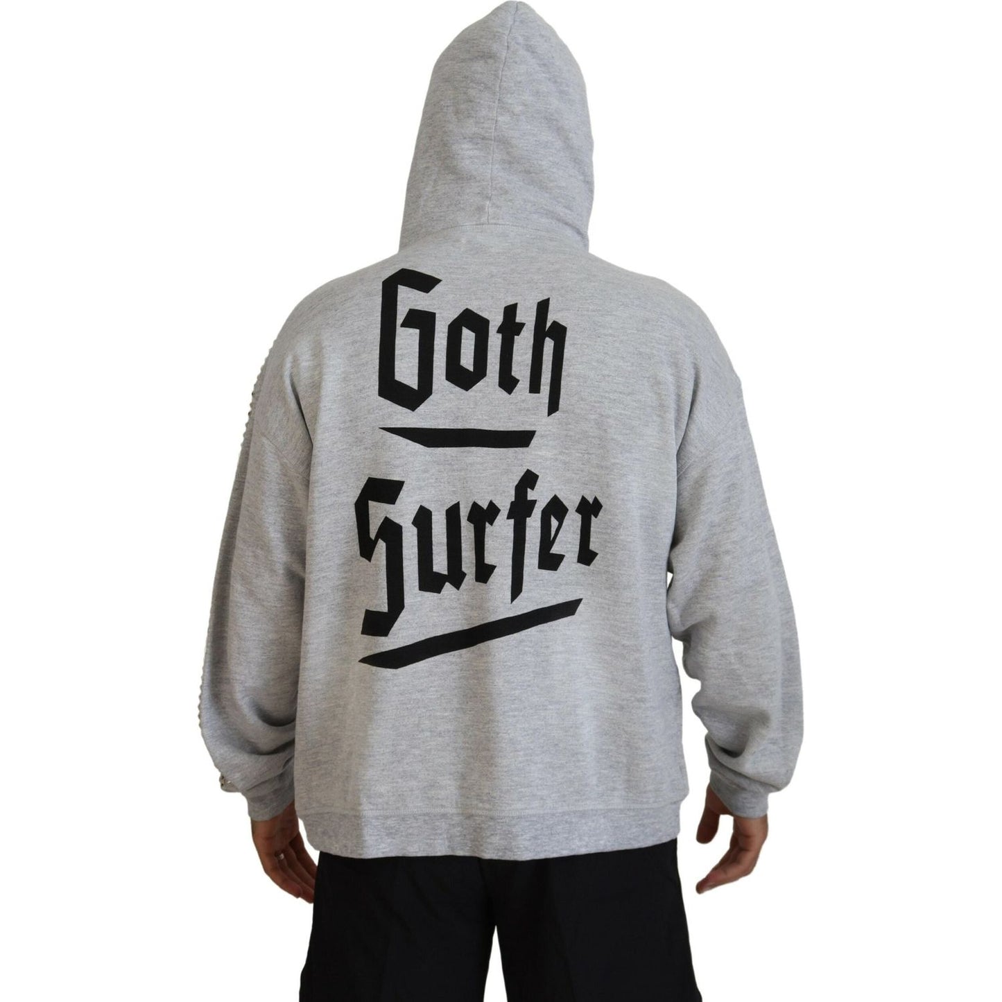 Dsquared² Gray Hooded Printed Crystal Embellishment Sweater