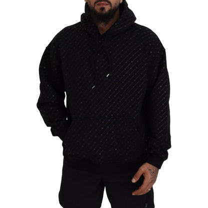 Dsquared² Black Cotton Hooded Printed Men Pullover Sweater