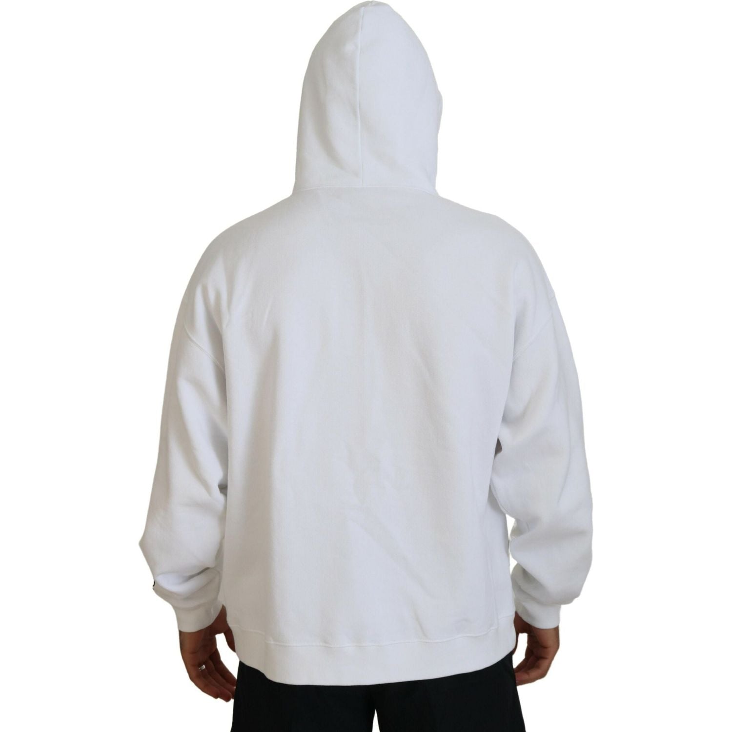 Dsquared² White Cotton Hooded Printed Men Pullover Sweater