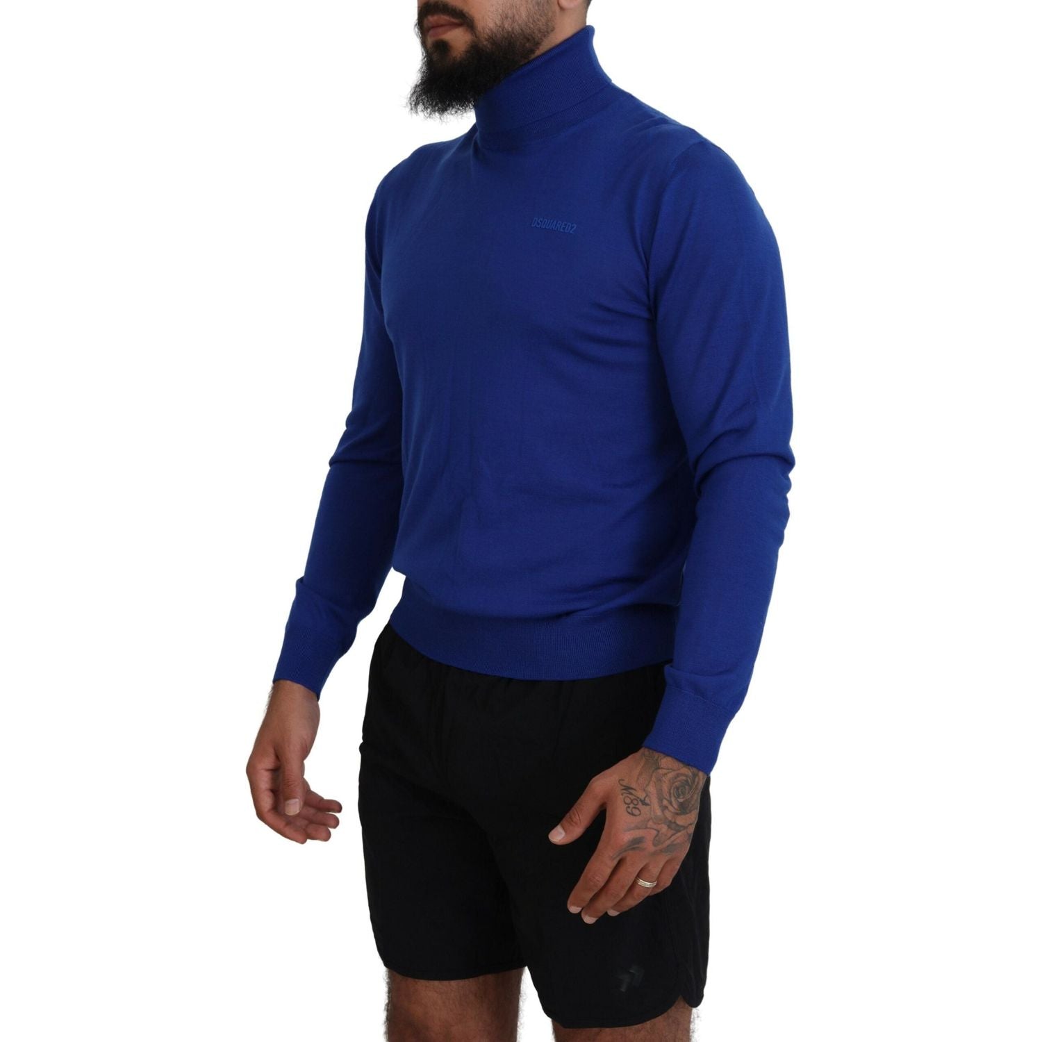 سترة Dsquared² زرقاء اللون بطبعة شعار وأكمام طويلة ورقبة مدورة