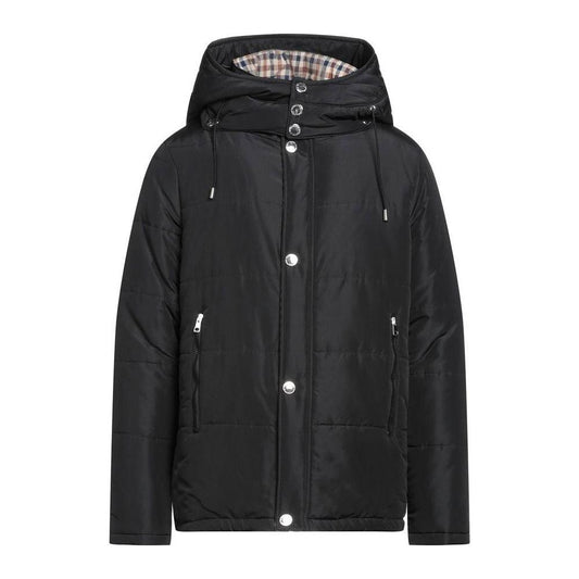 Aquascutum Elegant Black Jacket with Removable Hood MAN COATS & JACKETS Aquascutum Dark Slate Gray