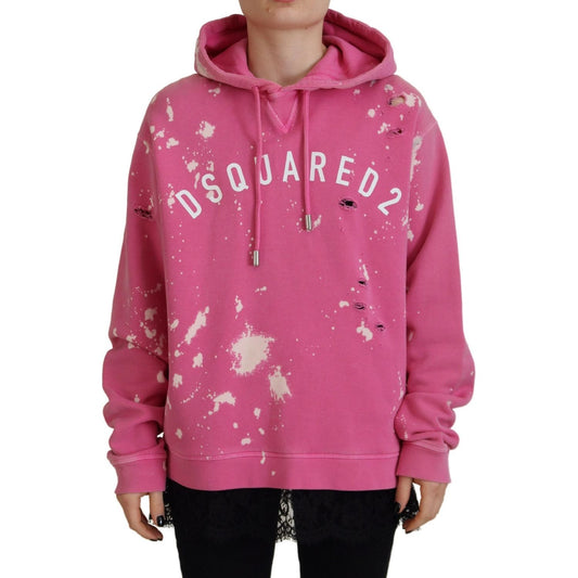 Dsquared² Pink Logo Print Cotton Hoodie Sweatshirt Sweater Dsquared² Maroon