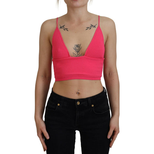 Dsquared² Pink Ribbed Knit Bra Cropped Spaghetti Strap Top Dsquared² Maroon