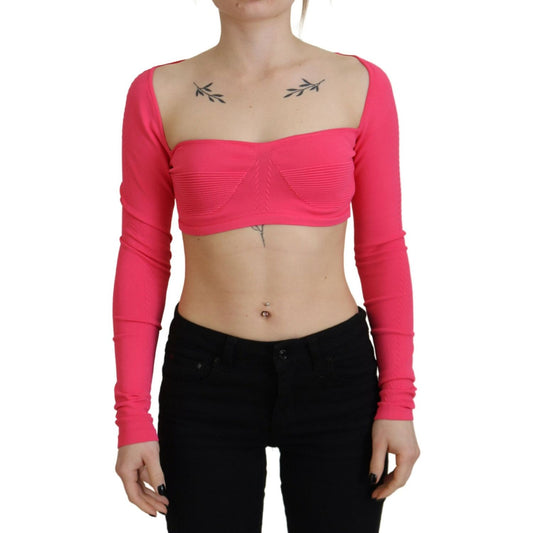 Dsquared² Pink Viscose Knit Square Neck Long Sleeves Top Dsquared² Black