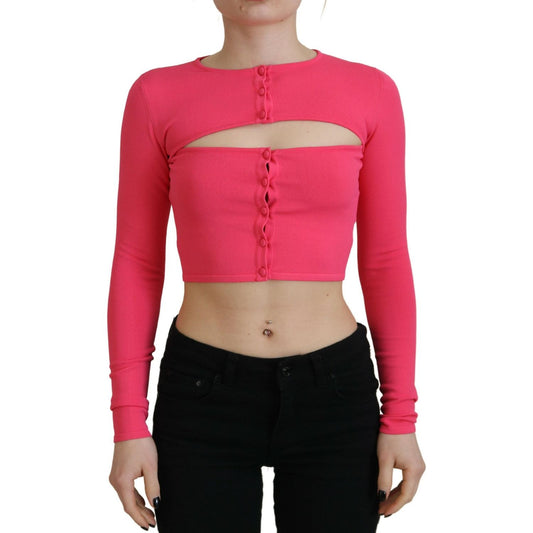 Dsquared² Pink Viscose Knit Open Chest Long Sleeves Top Dsquared² Maroon