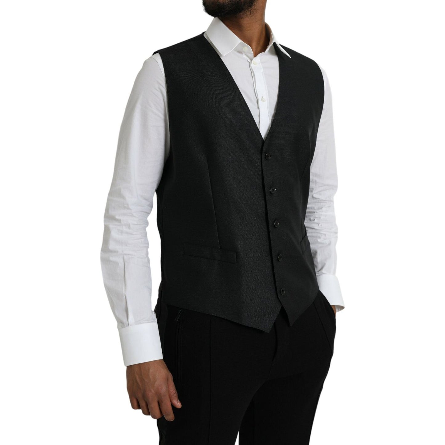 Dolce & Gabbana Black Wool Waistcoat Dress Formal Vest