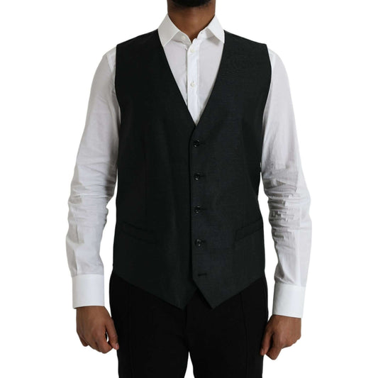 Dolce & Gabbana Black Wool Waistcoat Dress Formal Vest