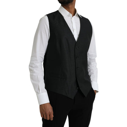 Dolce & Gabbana Black Wool Waistcoat Dress Formal Vest