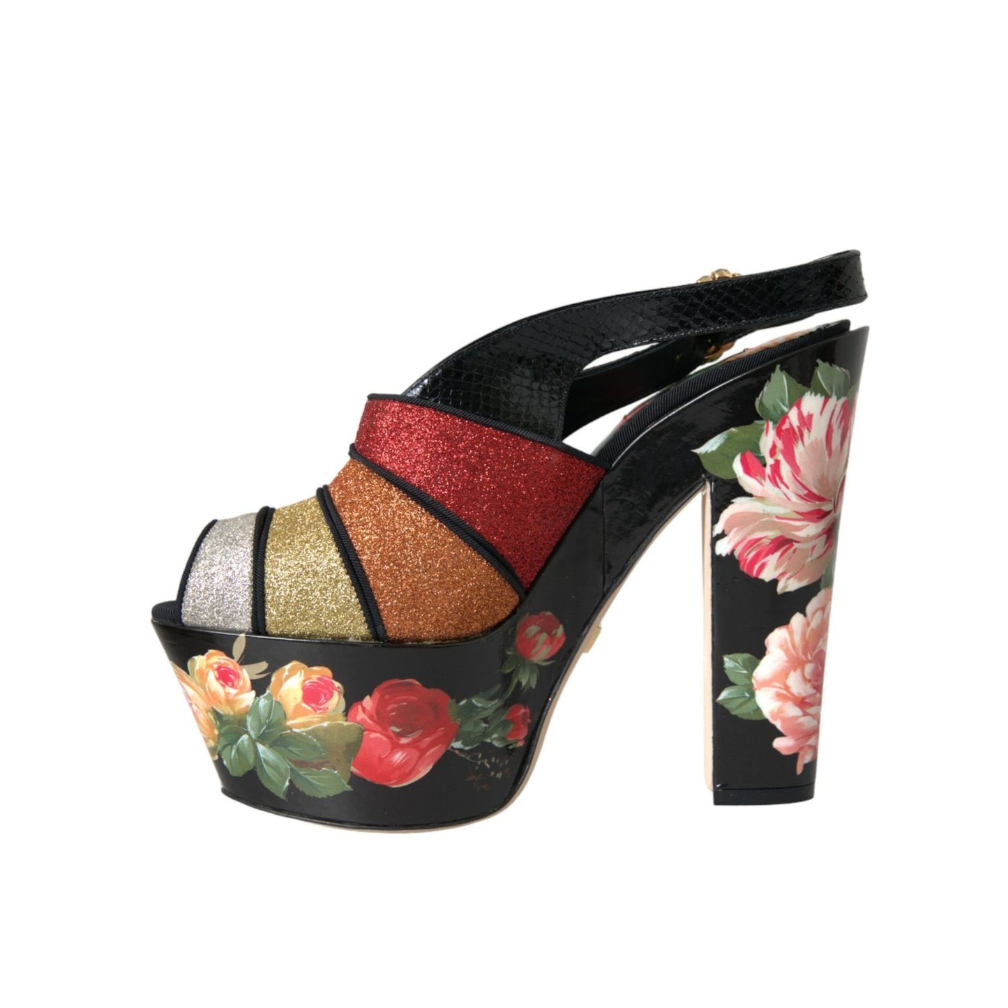 Dolce & Gabbana Multicolor Floral Crystal Platform Sandals Shoes