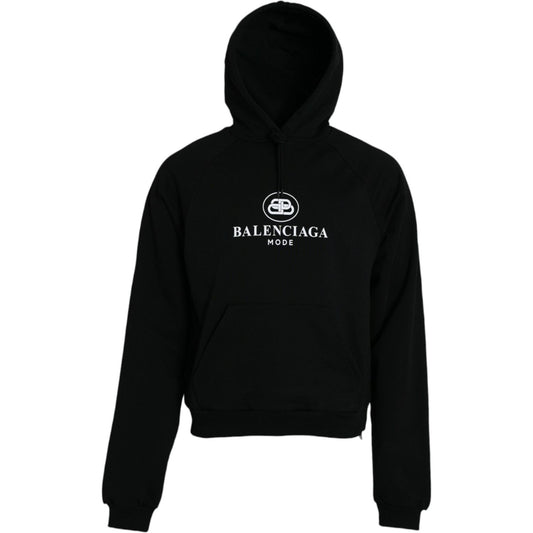 Balenciaga Black Cotton Logo Hooded Pullover Sweatshirt Sweater Balenciaga Black