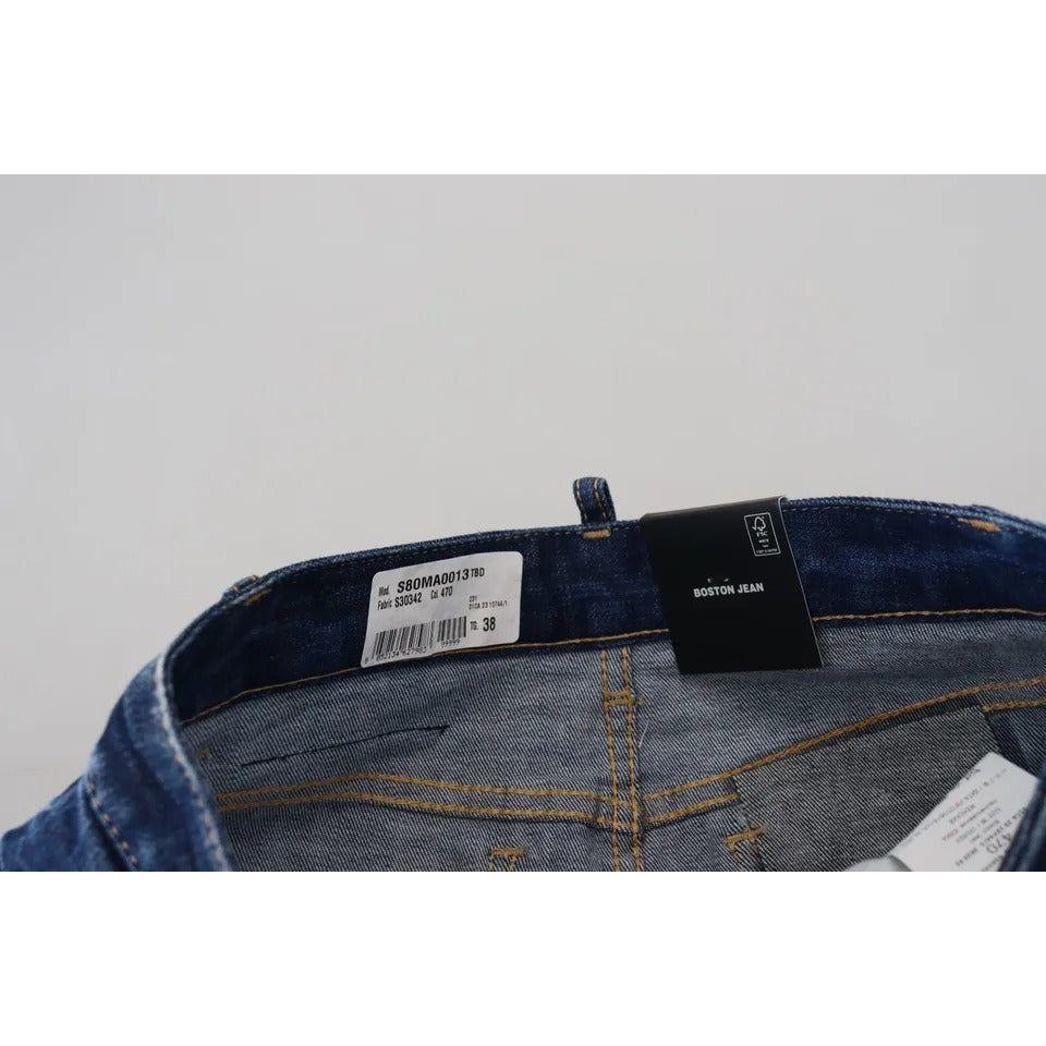 تنورة جينز بوسطن قصيرة من Dsquared² Blue Icon بخصر عالٍ