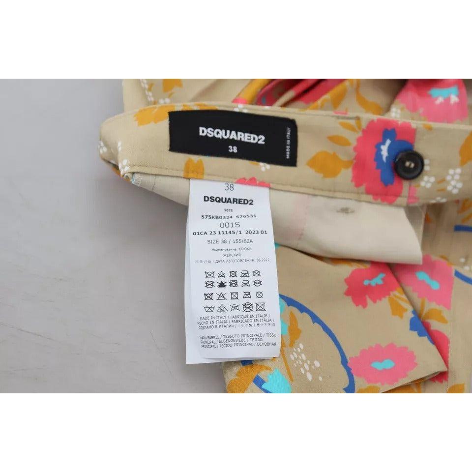 بنطلون مستقيم بخصر مرتفع ومزين بالزهور باللون البيج من Dsquared²