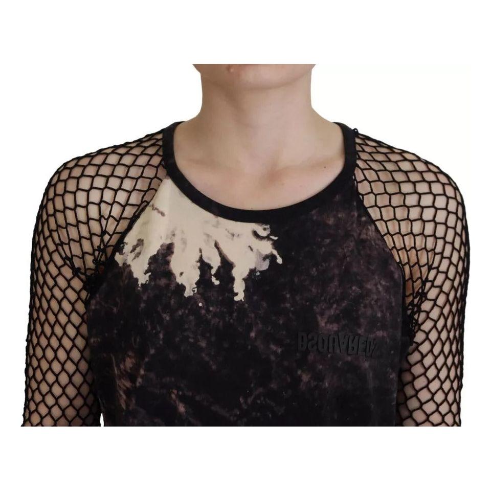 فستان قصير من القطن بأكمام طويلة من Dsquared² باللون الأسود