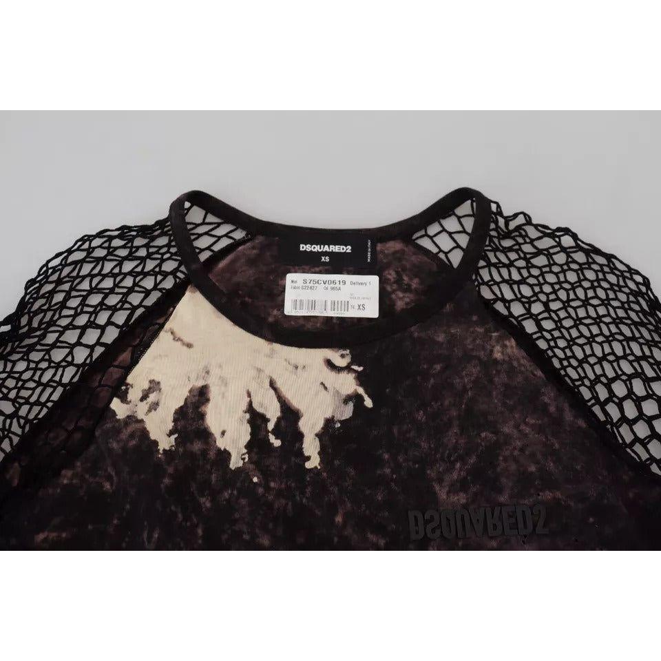 فستان قصير من القطن بأكمام طويلة من Dsquared² باللون الأسود