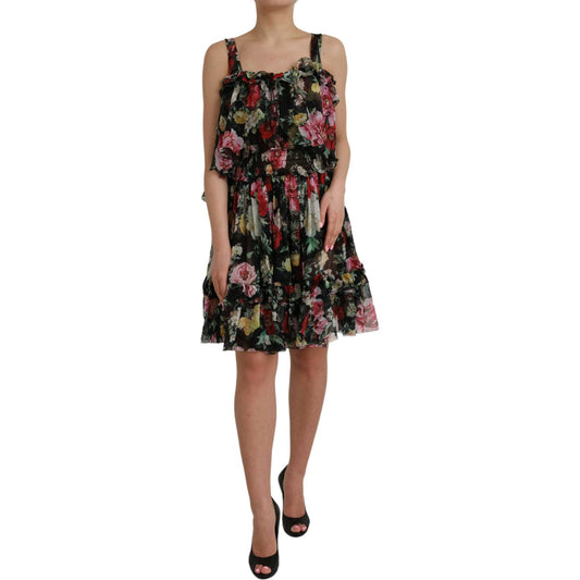Dolce & Gabbana Black Floral Silk A-line Sleeveless Dress Dolce & Gabbana Dim Gray