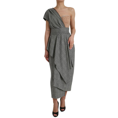 Dolce & Gabbana Gray Beige Layered One Shoulder Maxi Dress