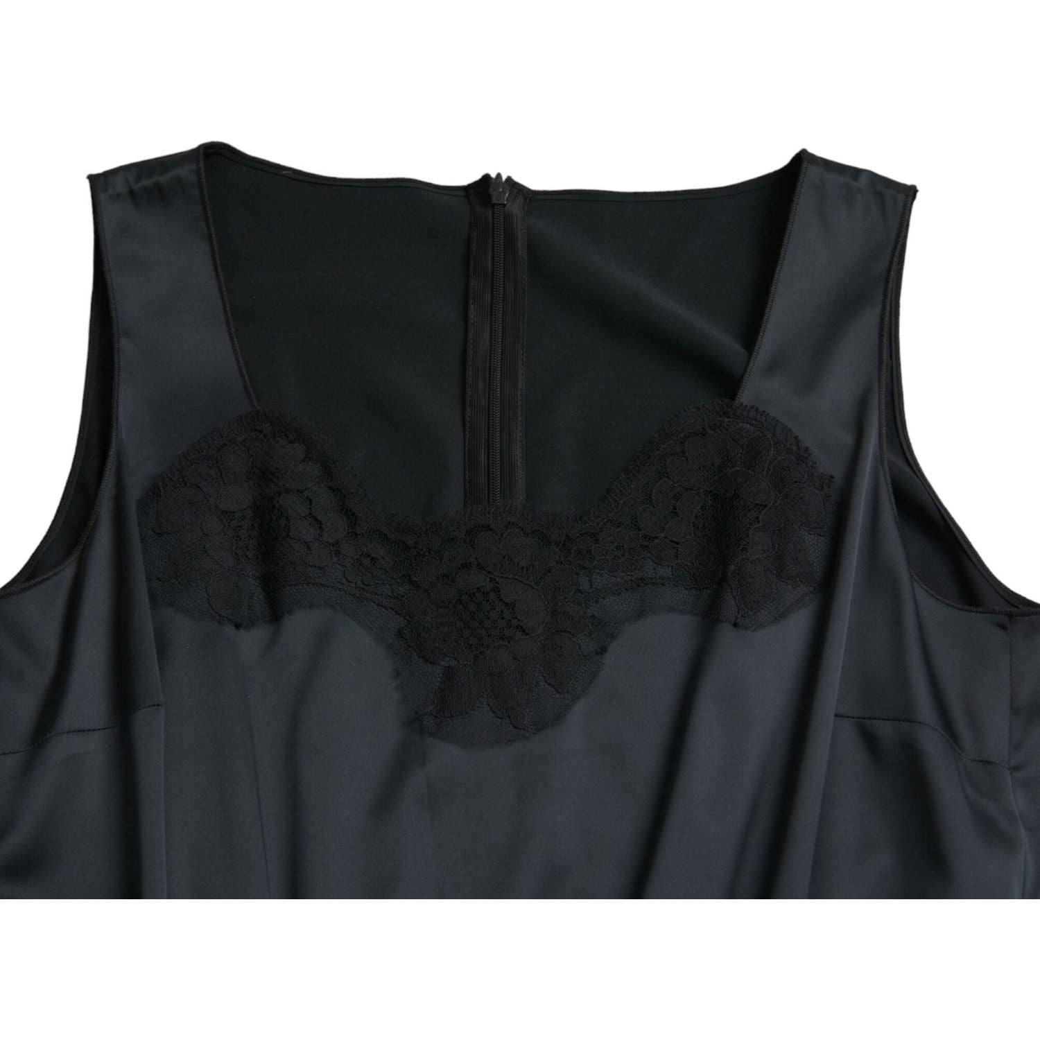 فستان دولتشي آند غابانا متوسط ​​الطول من البوليستر الأسود مع حواف من الدانتيل