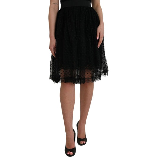 Dolce & Gabbana Black Nylon Lace Trim High Waist A-line Skirt Dolce & Gabbana Black