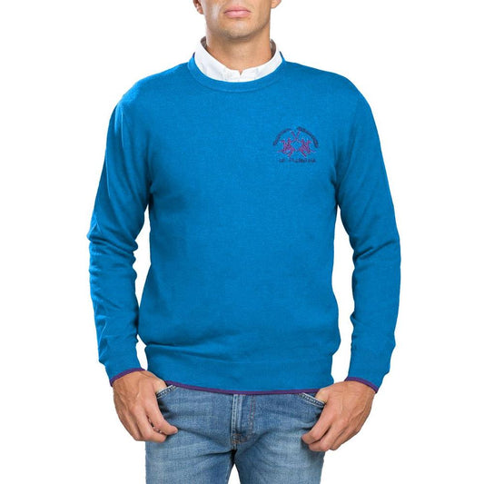 La Martina Blue Cotton Men Sweater