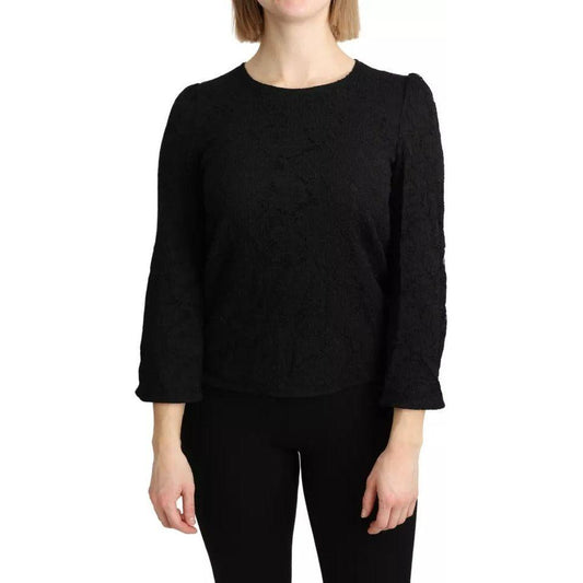 Dolce & Gabbana Black Lace Long Sleeves Blouse STAFF Top Dolce & Gabbana Tan