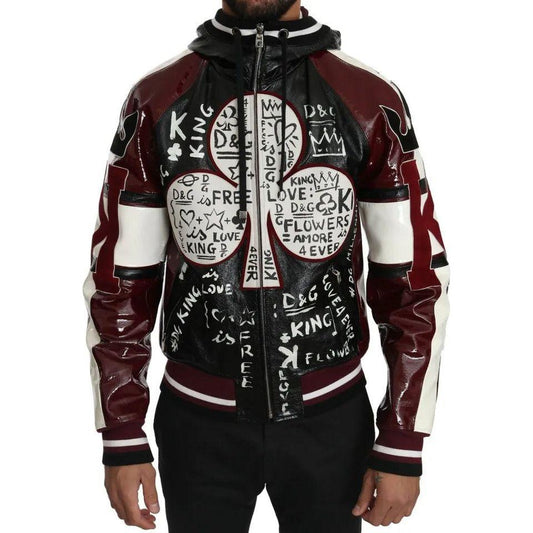 Dolce & Gabbana Black Bordeaux Hooded Leather DG King of Love Jacket Dolce & Gabbana Light Gray