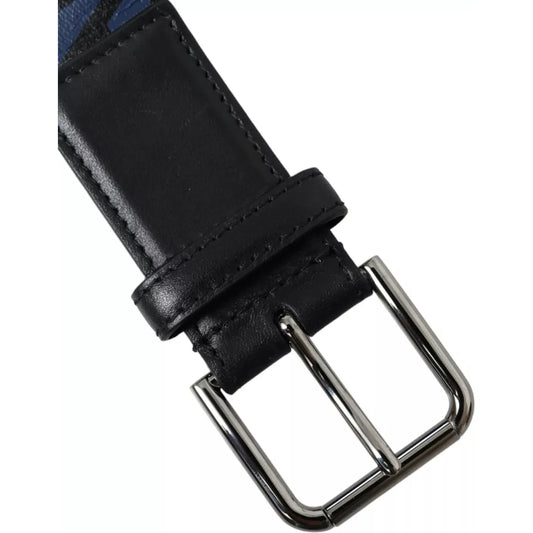 Dolce & Gabbana Black Blue Logo Silver Metal Buckle Belt Dolce & Gabbana Black