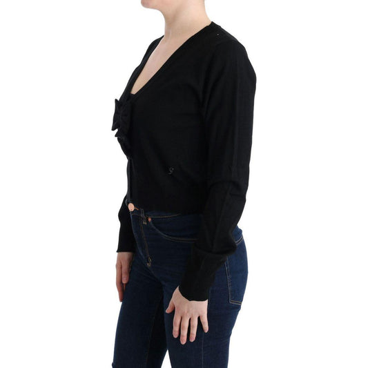 MARGHI LO' Elegant Black Wool Cardigan Sweater MARGHI LO' Black