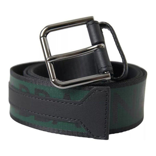 Dolce & Gabbana Black Green Logo Silver Metal Buckle Belt Dolce & Gabbana Dark Slate Gray