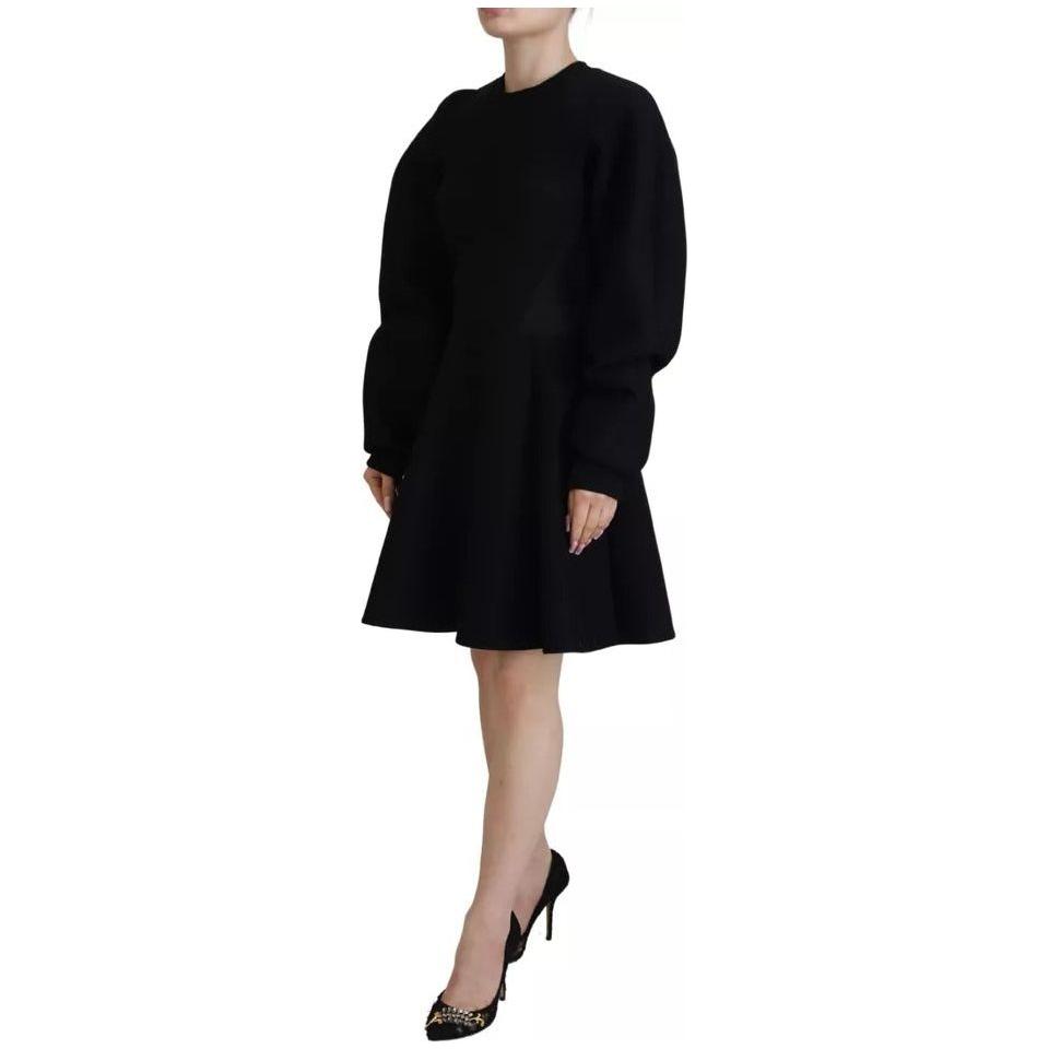 Dolce & Gabbana Cotton Black Long Sleeves A-line Mini Dress