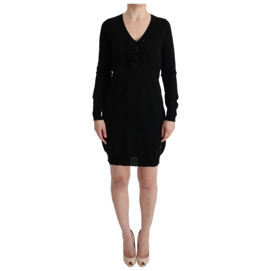 MARGHI LO' Elegant Black Wool Shift Dress MARGHI LO' Rosy Brown