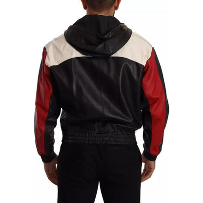 Dolce & Gabbana Black Leather Hooded Blouson Jacket