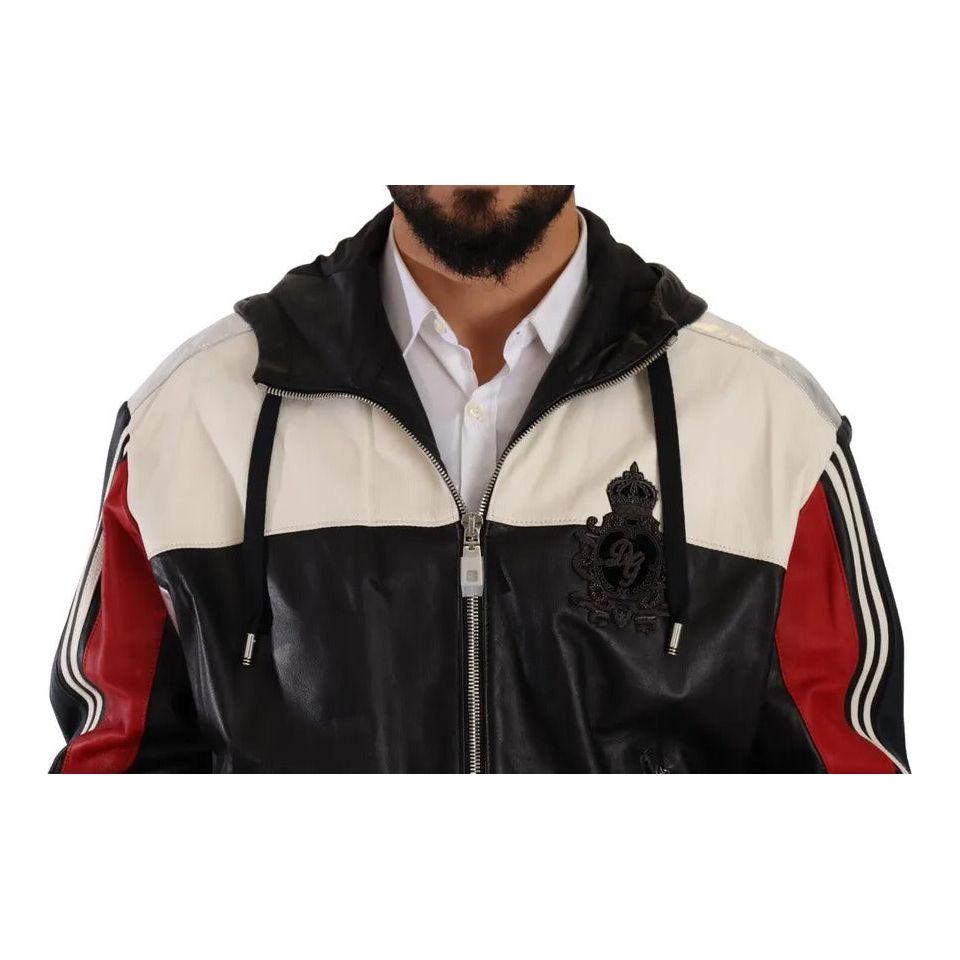 جاكيت دولتشي آند غابانا المصنوع من الجلد الأسود مع غطاء للرأس